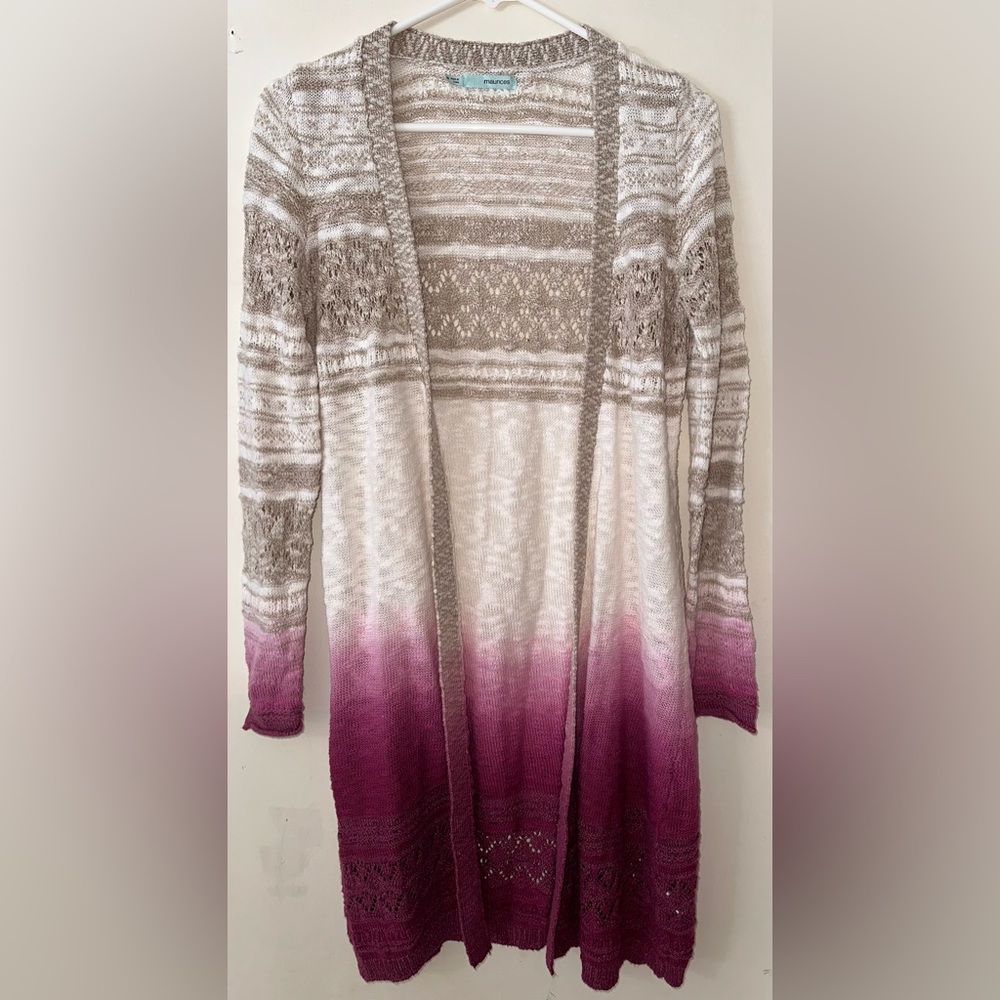 Maurices Womens‎ Open Front Long Sleeve Sweater Cardigan Cream Rose Ombre Sz M